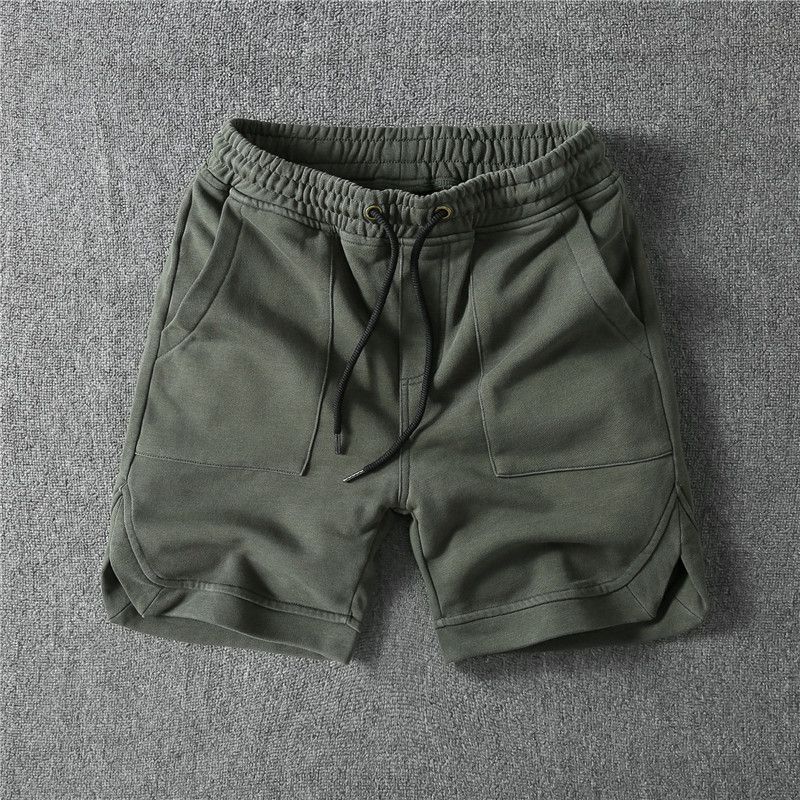 Men's Clothing Casual Heavyweight Heavy Washed Workwear Shorts Trendy Cotton Solid Color Sweatpants Retro Five Point Pants_viptrois.com