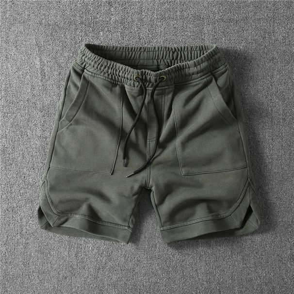 Men's Clothing Casual Heavyweight Heavy Washed Workwear Shorts Trendy Cotton Solid Color Sweatpants Retro Five Point Pants_viptrois.com