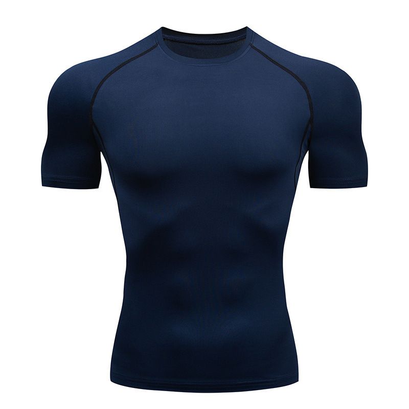Men's Clothing Solid Color Sports Tights Fitness Clothes Men's Running Casual Bottoming Shirt Large Size Yoga Sportswear Round Neck Short Sleeves_viptrois.com