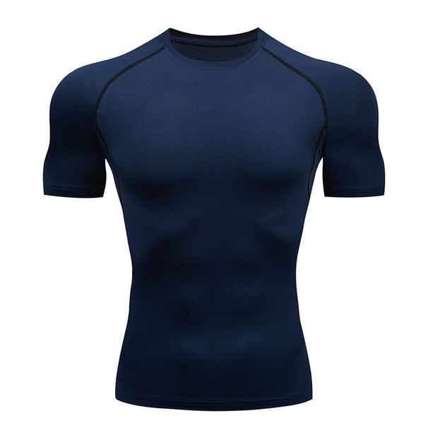 Men's Clothing Solid Color Sports Tights Fitness Clothes Men's Running Casual Bottoming Shirt Large Size Yoga Sportswear Round Neck Short Sleeves_viptrois.com