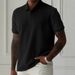 Men's Jacquard Short Sleeve Polo Shirt With Two-Button Collar - Business Casual Slim Fit Cotton Blend Top For Office & Leisure_viptrois.com