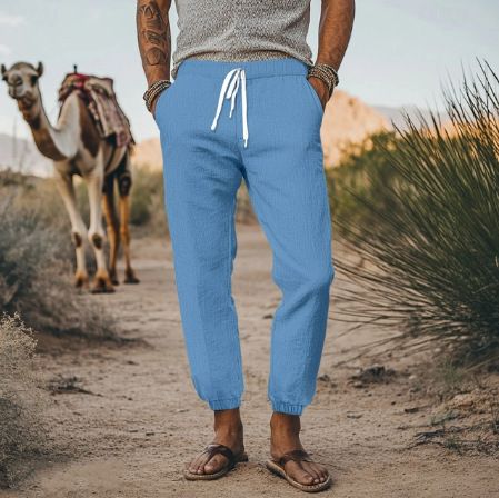 Men's Clothing Casual Fashion Loose Pants Summer Breathable Cuff Pants Beach Straight Pants_viptrois.com