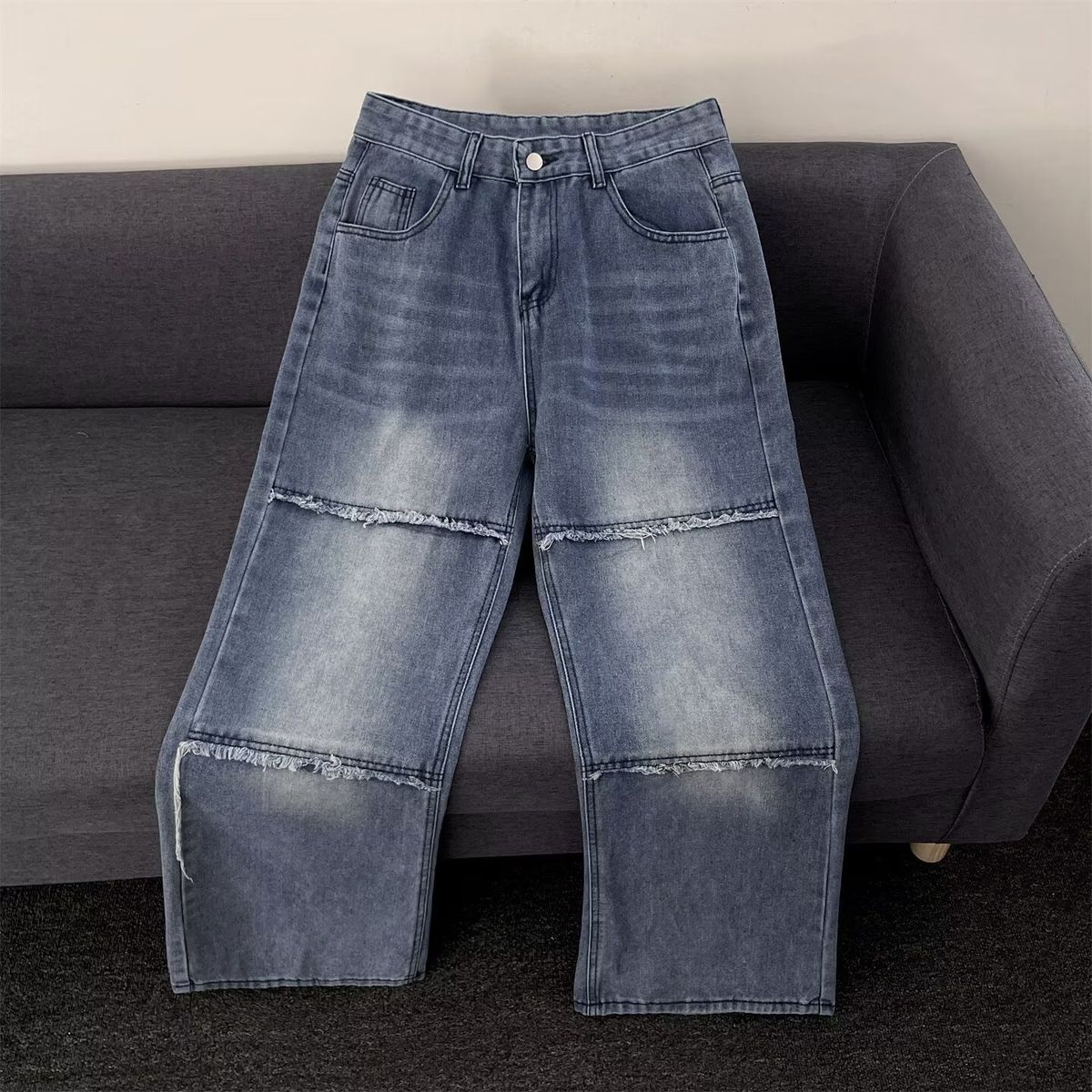 Men's American Streetwear High Waist Baggy Jeans - Relaxed Straight Leg Denim Pants For Hip Hop & Casual Wear_viptrois.com