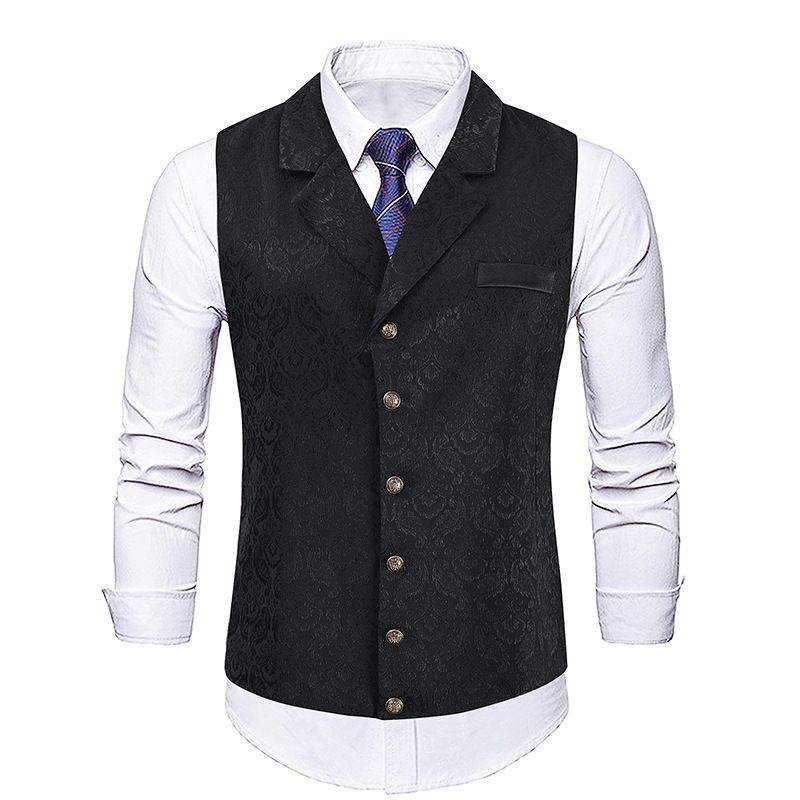 Men's Slim Fit British Style Vest - Single Breasted Formal Waistcoat With Notch Lapel (Black, M-3XL) | Wrinkle-Resistant Acrylic Blend_viptrois.com