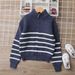 Mother & Kids Boys' Striped Lambswool Cardigan Sweater - Soft & Warm Knit Pullover For Big Kids (8+ Years), Long Sleeve, Stand Collar, Winter_viptrois.com