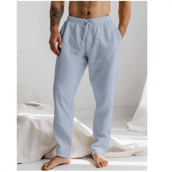 Men's Clothing Men's Linen Pants Pull On Elastic Waist Comfortable Breathable Beach Fashion Simple Trousers_viptrois.com