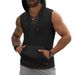Men's Casual Hooded Vest Sleeveless Light Solid Color Lace-Up Cross Border Summer Top In Yellow Gray Black Polyester_viptrois.com