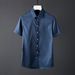 Men's Slim Fit Cotton Shirt Short Sleeve Gold Round Buttons Casual Modern Black White Workwear Inelastic Single Breasted_viptrois.com