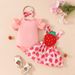 Mother&Kids Baby girl summer short-sleeved top with suspenders skirt casual girl flower fruit casual skirt set_viptrois.com