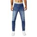 Men's Fashion Jeans Blue Distressed Denim Pants With Patchwork Details Advanced Gray Wash Casual Trousers_viptrois.com