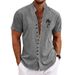 Men's Clothing Summer New Retro Cotton And Linen Button Down Collar Short Sleeved Shirt_viptrois.com