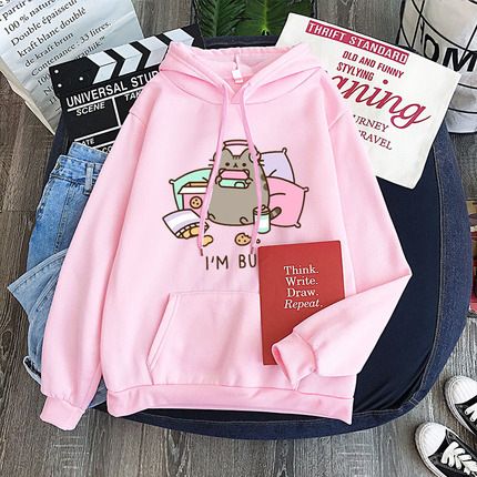 2024 Cartoon Cat Print Hooded Pullover Sweatshirt Casual Loose New Hot-Selling Top_viptrois.com