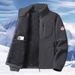 Men's Fleece Stand Collar Jacket, Windproof & Water-Resistant Zip-Up Winter Coat With Thick Polar Fleece Lining, Multi-Pocket Outdoor Sportswear_viptrois.com