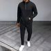 "Men's Waffle-Knit Half-Zip Sweater & Trousers Set – High Collar Long-Sleeve Casual Outfit, Autumn Loungewear"_viptrois.com
