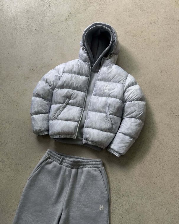 Men's Winter Puffer Jacket With Geometric Print, Thickened Hooded Short Coat, 80% White Duck Down Filling, Lightweight Polyester Shell (Black, Grey)_viptrois.com