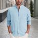Hot Selling Men's Casual Tops Versatile Stand Up Collar Pocket Solid Color Fashion Men's Long Sleeved Shirt_viptrois.com