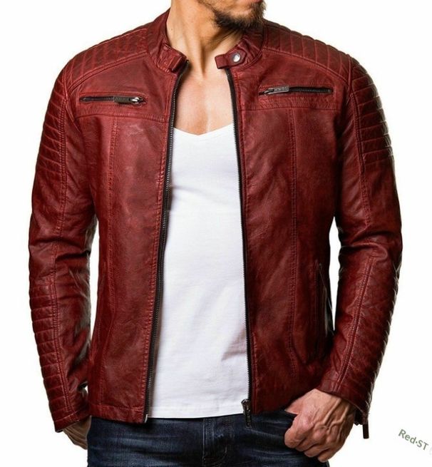 Loom Foreign Trade European And American Fashion Quilted Windproof Motorcycle PU Stand Collar Zipper Cardigan Men's Leather_viptrois.com