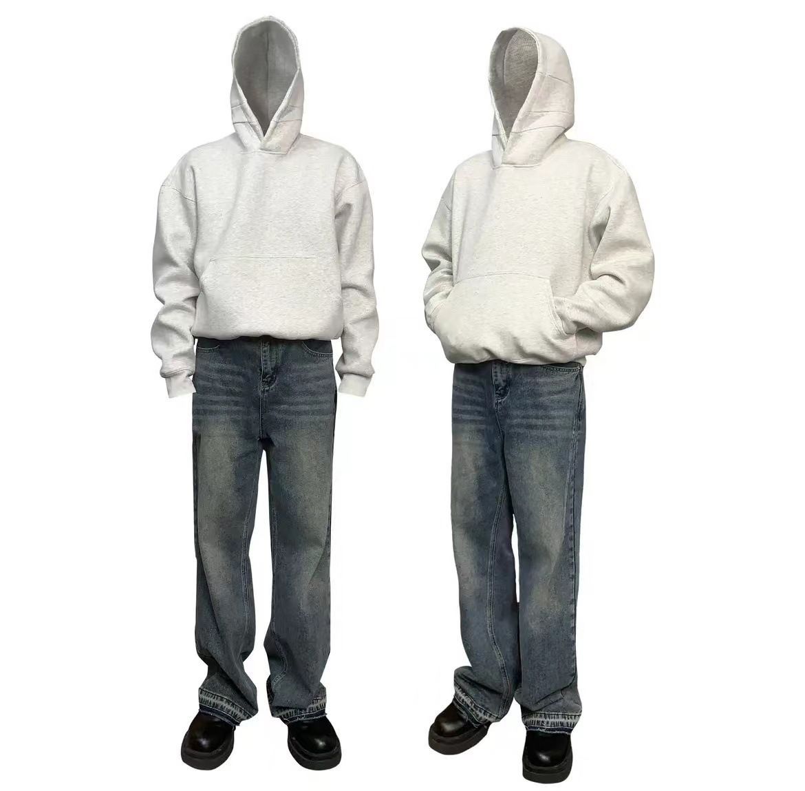 Men's Clothing Auticup Spring Boxy Version Tailoring Hooded Pullover Sweater Loose Solid Color All Match Men And Women_viptrois.com
