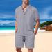 Men's Clothing Summer European And American Cross Border Men's Clothing Multi Pocket Workwear Short Sleeved T Shirt Shorts Casual Suit_viptrois.com
