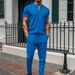 New Waffle Texture Stand Collar Small Zipper Solid Color Men's Short Sleeve Long Pants Set_viptrois.com