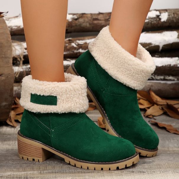 Large-size snow boots one shoe two women's chunky heel mid-calf boots_viptrois.com