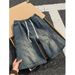 Men's Washed Black Gradient Distressed Denim Shorts Trendy Summer Style Cool And Edgy Drawstring Cropped Pants_viptrois.com