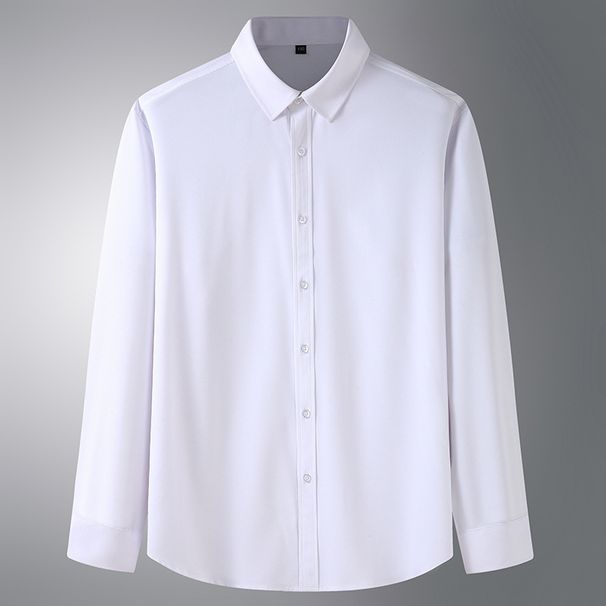 Men's Clothing Plus Size New Large Size Men's Long Sleeved Shirt Fat Guy Fat Brother Large Plus Fat Loose Casual Solid Color Slightly Elastic Shirt_viptrois.com