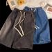 Men's Denim Shorts 5-Inch Inseam American Casual Washed Elastic Waist Straight Leg Summer Shorts_viptrois.com