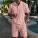 Men's Cuban Collar Linen Shirt & Shorts Set - Breathable Cotton-Linen Blend For Summer (White/Black/Khaki/Sky Blue/Pink)_viptrois.com