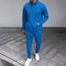 "Men's Waffle-Knit Half-Zip Sweater & Trousers Set – High Collar Long-Sleeve Casual Outfit, Autumn Loungewear"_viptrois.com