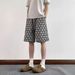 Men's Trendy Houndstooth Floral Print Five Point Shorts Summer Thin Casual Loose Fitting Versatile Shorts_viptrois.com