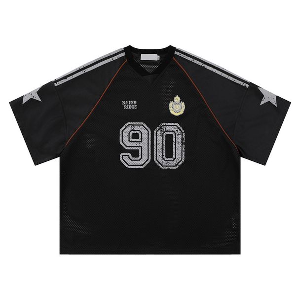 Men's Clothing Mesh Graffiti Star Badge Style Rugby Jersey Loose Short Sleeved T Shirt Men_viptrois.com