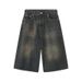 Unisex Washed Distressed Wide Leg Cropped Jeans American Retro Summer Neutral Straight Loose Fit_viptrois.com