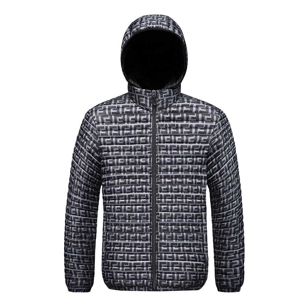 Rib Suit Padded Coat Men's Removable Hat Full Print Thickened Loose Padded Jacket_viptrois.com