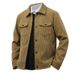 Men's Solid Color Corduroy Jacket Spring Autumn American Style Workwear Collared Black Khaki Gray Full Sleeve Machine Washable_viptrois.com