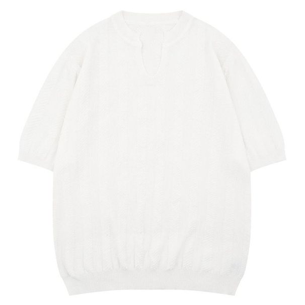 Men's Clothing Texture V Neck Knitted Bottom Short Sleeved Trendy Solid Color Fine Wool Half Sleeved T Shirt_viptrois.com
