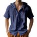 K Men's Casual Short Sleeved Shirt With Drawstring Button Pocket Cardigan Shirt And Loose Beach T-shirt_viptrois.com
