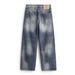 Washed Vintage Dirty Jeans Men's Long Street Style Punk Tie-Dye Gradient Frayed Loose Casual Straight Pants_viptrois.com