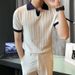 Men's Clothing New Men's Light Mature Style Breathable Versatile Ice Silk Knitted Short Sleeved Polo Shirt Casual Top Trend_viptrois.com
