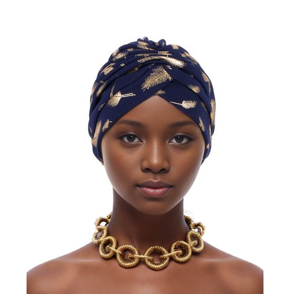 new fashion all match feather hot stamping Baotou hat Indian hat chemotherapy hat to cover gray hair Muslim hat_viptrois.com