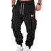 Urban Style Cargo Pants For Men With Leather Logo Patch, Multi-Pocket Design & Drawstring Waist - Comfortable & Trendy Casual Trousers_viptrois.com
