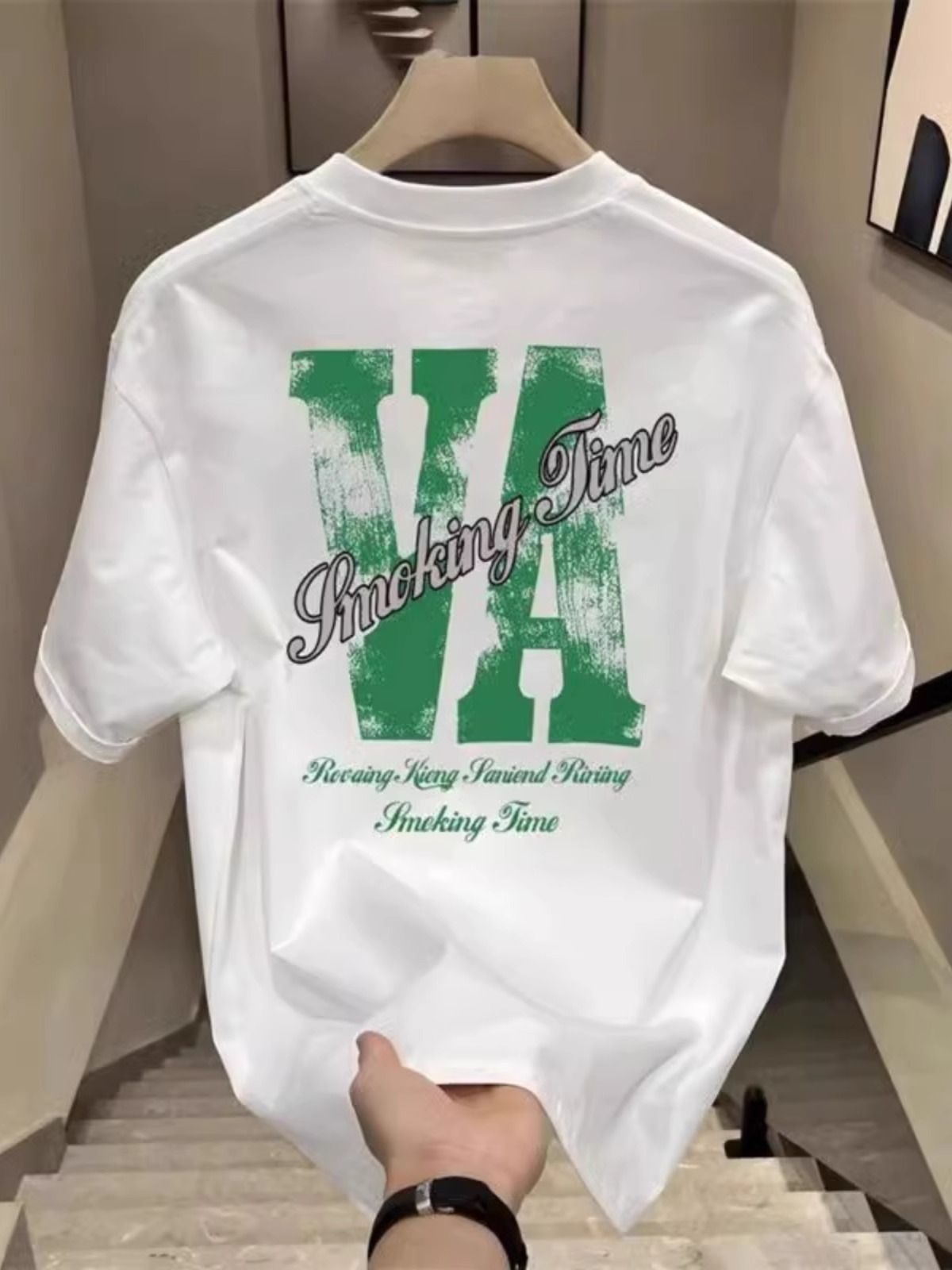 Men's Clothing Cotton American Trendy Brand T Shirt With Letter Printing, Handsome Men's Short Sleeved Summer Round Neck All Match Half Sleeved Top_viptrois.com
