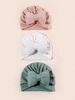 3pcs/set Lovely Bowknot Knitted Baby Hat Cute Solid Color Baby Girls Boys Hat Turban Soft Infant Cap Pillow Beanies Head Wraps_viptrois.com