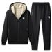 Men's Clothing Men's Autumn And Winter Hooded Zipper Lambskin Thick Warm Solid Color Sweatshirt Trousers Sports US Print Style_viptrois.com