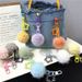 Bag Charm Creative Cute Fur Ball Flower Keychain Small Fresh Colorful Candy Ball Plush Bag Pendant Earphone Cover Accessories_viptrois.com