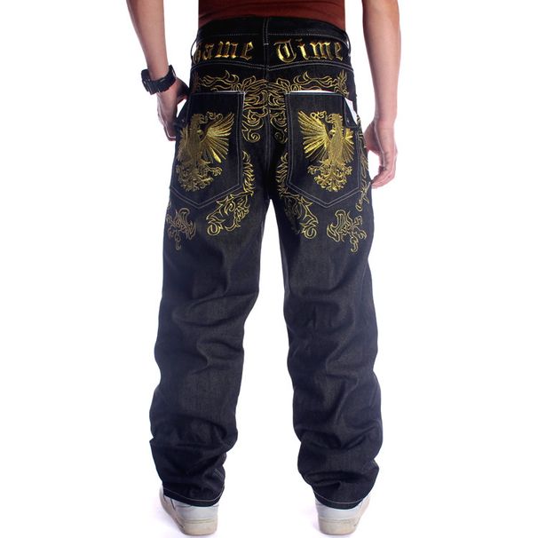 Man's clothing Primary straight pants embroidered floral HIPHOP hip Hop hip hop skate hipster men loose denim pants plus size_viptrois.com