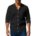 Men's Clothing Spring And Autumn Linen Shirt Long Sleeved Stand Up Collar Breathable Casual Pocket Shirt_viptrois.com