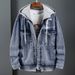 Men's Clothing hooded denim jacket men's spring and autumn trendy brand loose waffle two piece retro zipper casual jacket_viptrois.com