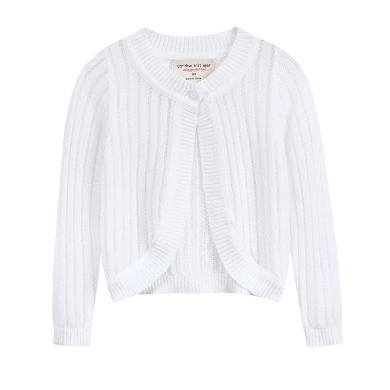 Ice Silk Summer New Girls Knitted Cardigan Thin Baby Coat Sunscreen Shirt Breathable Children's Shawl Korean Version_viptrois.com