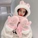 Wearing gloves, one in one, cute winter plush hat, scarf, three piece set, little rabbit, parent-child_viptrois.com